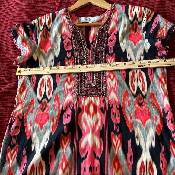 Bella Tu Ikat Print Hand Beaded Dress. Size Large. - Picture 7 of 11